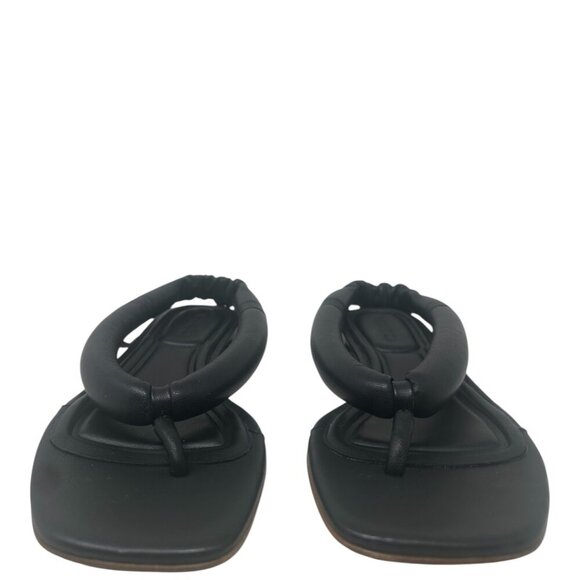 Vince Denton Black Leather Bubble Thong Flat Square Toe Sandal Size 6 Minimalist - Picture 6 of 14